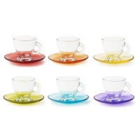 Ensemble de 6 tasses à expresso avec soucoupes, verre rond durable multicolore, fabriqué en Italie, élégant et moderne, Istanbul par Excelsa