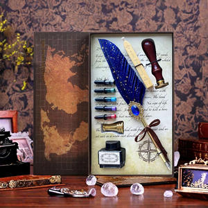 Antique Ballpoint Pen Set 0.5mm Plastic <b>Writing</b> Tool with Map Decorated <b>Box</b> Black Ink China - Product Image 5