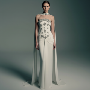 <span class=keywords><strong>Robe</strong></span> <span class=keywords><strong>longue</strong></span> de soirée élégante de luxe sans bretelles, ornée de perles et de strass, style moulant, pour la vente en gros et le dropshipping - Product Image 1