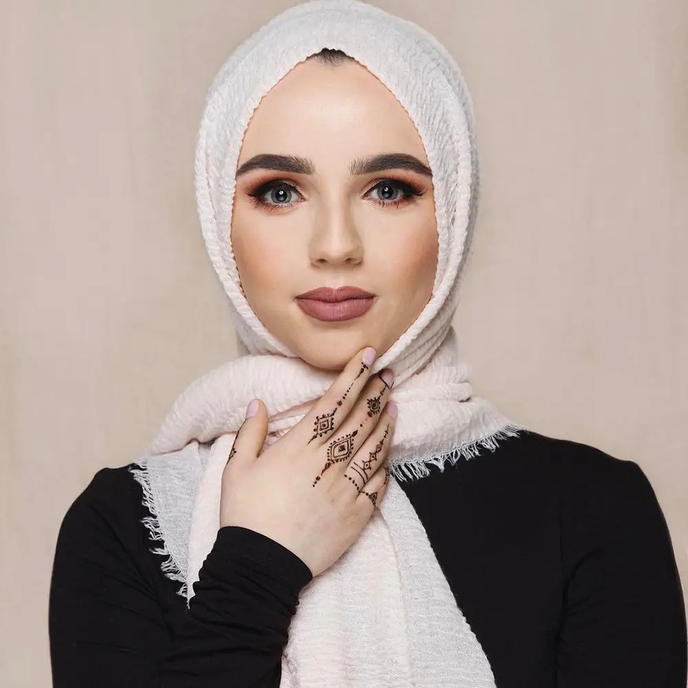 Alta Qualidade Crinckle Algodão Viscose Linho Hijab Plain Color Plissado Hijab Crinkle Scarf Para As Mulheres Muçulmanas