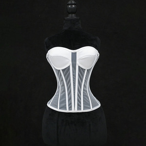 Top Corsé Glamuroso sin Tirantes con Escote Corazón, de Satén y Malla Transparente con Varillas, Estilo Bustier, para Fiesta y Noche en Club, Top Corto que Estiliza la Cintura - Product Image 2