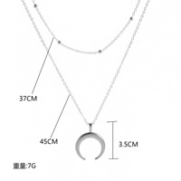 Collier en gros avec pendentif lune délicat, collier lune croissante incurvée, double chaîne dorée pour femme, bijou de soirée