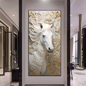 Caballo blanco de lujo ligero moderno, arte de pared de salón, decoración del hogar, pintura de caballo <span class=keywords><strong>para</strong></span> el éxito, cuadro colgante de oficina - Product Image 2
