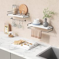 Blanc-Gris Lot de 2 étagères flottantes blanches pour organisateur de salle de bain au-dessus des toilettes avec porte-serviettes
