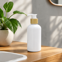 Botol Pompa Sampo Plastik PET Putih Matte 500ml dengan Tutup Bambu untuk Kosmetik Emulsi Bening Berlapis Embun, Sablon, Pembersih Wajah