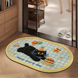 Tapis de salle de bain ovale en imitation lin, absorbant et à séchage rapide, pour toilettes et bain - Product Image 5