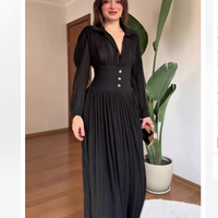 Robe longue plissée en mousseline pour femme, col en V, manches longues, pour mariage automne-hiver et soirée de gala