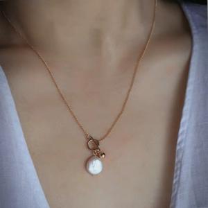 Collier long tendance en or 14 carats avec perle baroque injectée SGL4-7, pendentif mode, chaîne de clavicule, chaîne de pull - Product Image 5