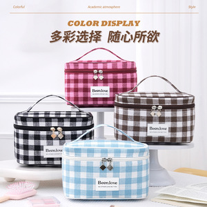 กระเป๋าเครื่องสำอาง Beenlove ลายสก็อต ขนาดใหญ่ พกพาสะดวก สำหรับเดินทาง จัดเก็บเครื่องสำอาง พร้อมซิปและหูหิ้ว - Product Image 4