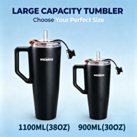 2 thermos sportifs portables à double paroi, grande capacité (38 oz), sans BPA, en acier inoxydable, anti-fuite, à large ouverture, avec couvercle transparent