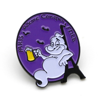 Épingles de revers en émail souple et badges métalliques, motif Tour Eiffel de Paris dessin animé fantôme, thème bière amusante nuit violette, personnalisables, source vérifiée, vente en gros