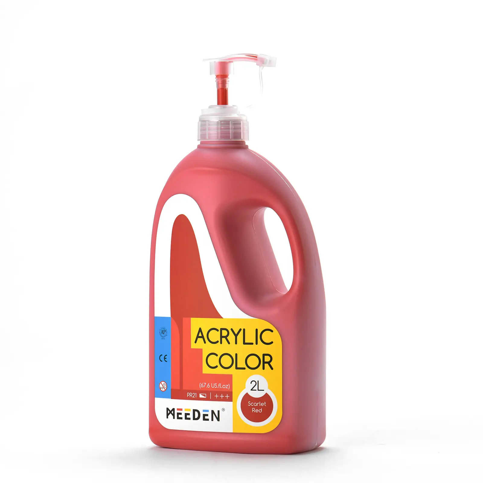 Pompa kapağı ile MEEDEN kırmızı kırmızı akrilik boya 1/2 Gallon (2L /67.6 oz.) ağır vücut toksik olmayan zengin Pigment rengi