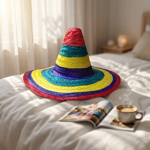 Sombrero Mexicano de Vaquero Personalizable con Rayas Coloridas de Hierba Natural, 48-50cm de Circunferencia de Cabeza, para Playa, Aire Libre, Unisex, Adulto - Product Image 3