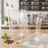 Gobelets en plastique PET transparents en forme de U avec logo personnalisé, jetables, 500 ml, 700 ml, 16 oz, 24 oz, pour boissons froides, café glacé, boba