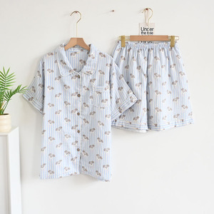 Femmes décontracté été dessin animé imprimé pyjamas costume respirant coton à manches courtes pantalon Shorts taille élastique avant Logo vêtements <span class=keywords><strong>de</strong></span> maison - Product Image 6
