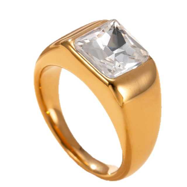 18K Gold Plated Square CZ Signet Ring, Bezel Set Chunky Statement Ring, Unisex Luxury Inspired Zircon Ring