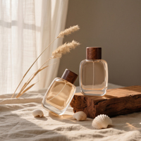 Flacons de parfum en verre de luxe 30ml 50ml 100ml, plats, transparents, vides, avec atomiseur pressurisé et bouchons en bois