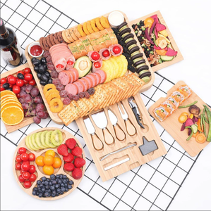Plateau à fromage en bambou avec 3 tiroirs de rangement, plateau de charcuterie avec couteaux à fromage, tire-bouchon et bols à sauce en céramique personnalisés - Product Image 3