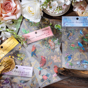 2 unids/pack Pet Flat Post Paper Flower Zhibird Language Series estilo nacional bronceado flor pájaro Notebook Pasteup 6 modelos - Product Image 1