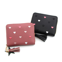 Dompet rumbai PU wanita penjualan terbaik Model pendek kualitas tinggi dompet Mini ritsleting hati cinta musim panas