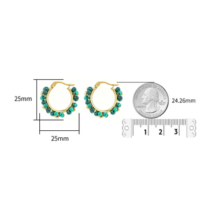 Pendientes de Aro Chapados en Oro con Cuentas de Cristal Verde de 25 mm, Joyería para Uso Diario de Mujer - Product Image 1