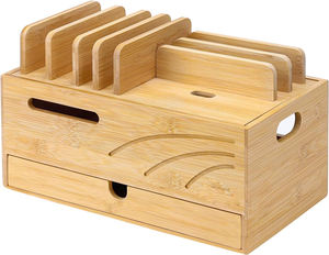 Estación de carga de bambú para gestión de cables, estación de carga de madera, caja de almacenamiento de cables, soporte de base - Product Image 1
