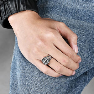 Nordic Retro Punk Style Pirate Compass <b>Ring</b> For Men Stainless Steel Gold Black Cross Design Jewelry Gift - Product Image 2