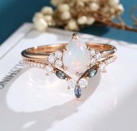 Bijoux en opale blanche 925 argent Sterling plaqué or rose forme de poire opale blanche femmes ensemble de bagues fines