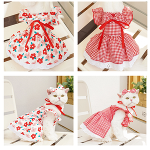 Vestido para Mascotas con Estampado Floral y Cuadros, Lindo Vestido de Princesa para Gatos, con Mangas con Volantes y Ribete de Encaje, Traje para Perros con Lazo para el Pelo a Juego - Product Image 1