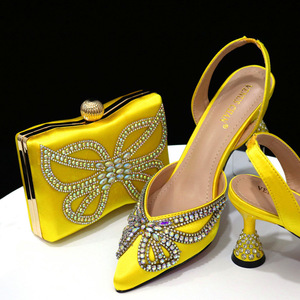 Nigerian Popular <b>Pointed</b> <b>Toe</b> Women's Rhinestone Sandals with the Same Square Box Shoe Bag Combo Set - Product Image 2
