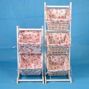 Wooden <b>Storage</b> Rack With Floral <b>Baskets</b> 36x36x106cm Standing Type Bedroom Organizer - Product Image 1