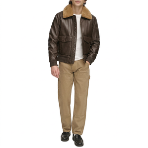 Blouson Bomber Homme 2021 en Cuir de Vachette Véritable et Toile avec Fermeture Éclair, Imprimé 3D Brillant Réfléchissant, Coupe-Vent Hiver Grande Taille Style Urbain - Product Image 4
