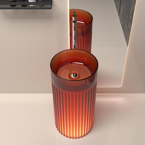 <span class=keywords><strong>Lavabo</strong></span> de columna de resina transparente de color minimalista moderno-<span class=keywords><strong>Lavabo</strong></span> de pie de unidad integrada de Baño de hotel de diseñador - Product Image 5