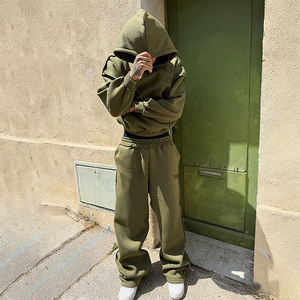 Ensemble de survêtement personnalisé en coton épais 100% pour homme, deux pièces, coupe ample et oversize, comprenant un sweat <span class=keywords><strong>à</strong></span> capuche et un pantalon de survêtement, style pull-over et coupe carrée - Product Image 1
