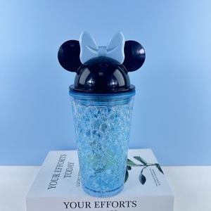 Minnie Mouse Bow Lid Double Wall Plastic Straw Cup Summer Ice Cup Cartoon Student Water Bottle - Product Image 4