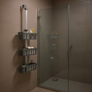 Étagère de douche en aluminium à 3 niveaux, à suspendre sur la porte, avec hauteur réglable pour ranger les articles de toilette et les accessoires - Product Image 2