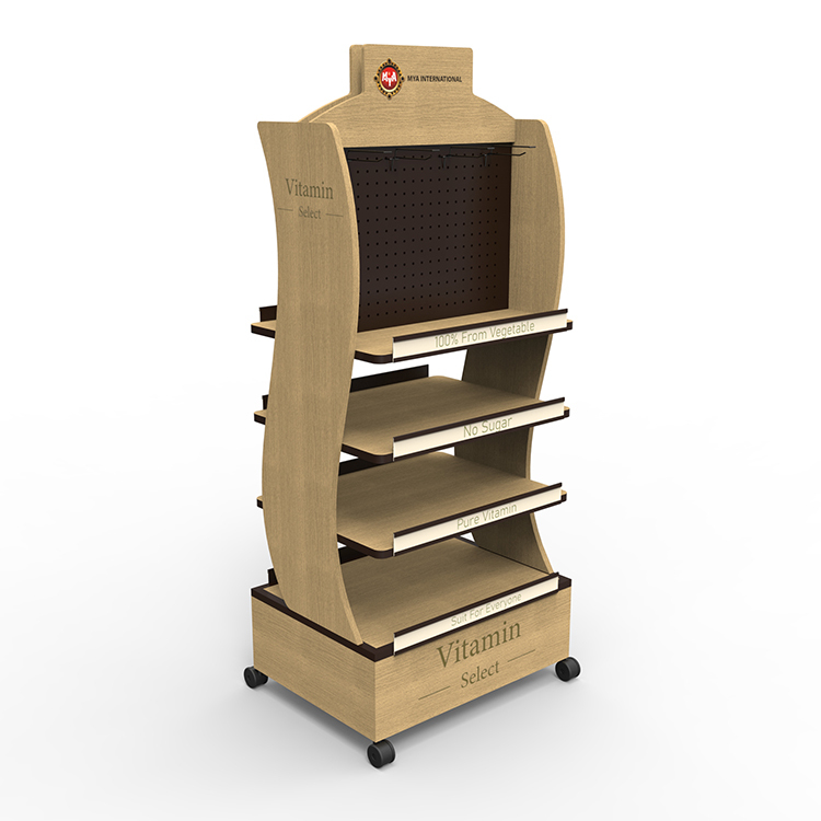 Hot Selling Wooden Supermarket Shelves Vitamin Display Stand with Casters Mobile Display Racks for Shop Display — view 2