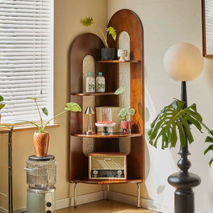 French Style Retro Corner Bookcase 4 Layers Solid Wood Space Saving Storage <b>Shelf</b> For Living Room <b>Bedroom</b> - Product Image 1