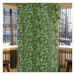 P184 forniture da giardino erba verde in plastica con siepe da parete di fiori gialli pannelli da parete verdi artificiali