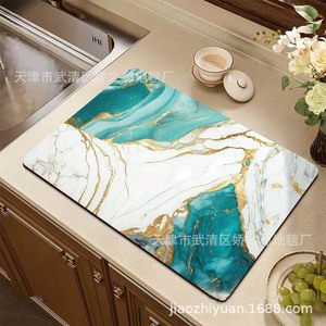 Tapis de cuisine JiaoZhiYuan rectangulaire rose effet jade craquelé bleu océan, antidérapant, résistant à la chaleur, design moderne pour salle à manger - Product Image 4