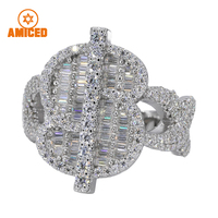 Bague pour homme en argent 925, style Hip Hop, motif signe dollar, sertie de moissanite VVS et de diamants, passe le testeur de diamant