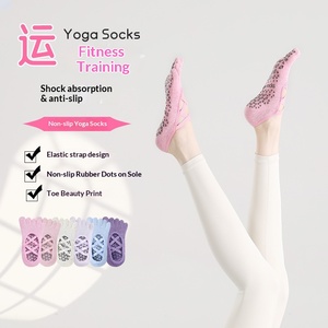 Nouvelles chaussettes de fitness, Pilates et yoga antidérapantes en coton tricoté, absorbant la transpiration, à 5 orteils séparés, courtes, à nouer croisé - Product Image 1