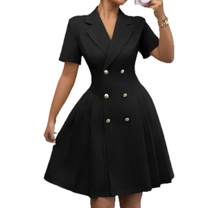 IStapromo Gifts Summer Vintage Cross-border Europe United States Women's New Mid-length Solid Color Splicing Polyester <b>Dress</b> - Product Image 1