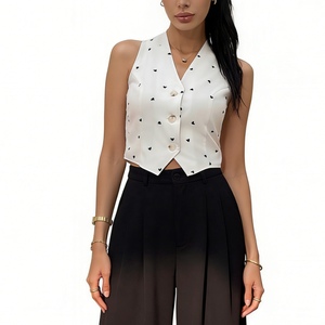 Chaleco Corto con Estampado de Corazones para Mujer, sin Mangas, Cuello en V, con Botones, Estilo Casual - Product Image 1