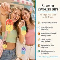 Porte-clés anti-stress Pop It Popsicle personnalisé en silicone, jouet à bulles, 4 combinaisons de couleurs, avec logo OEM, cadeau scolaire, vente en gros