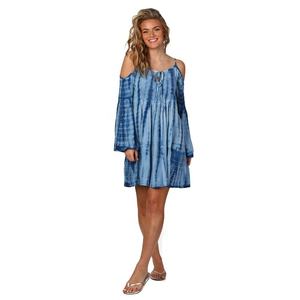 ชุดเดรสชายหาดสุดพิเศษสำหรับผู้หญิงเดรสคลุมไหล่เย็นย้อมสีจากผ้าเรยอน - Product Image 1