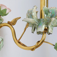 Applique murale rustique Jewellerytop, appliques murales en céramique Flora, forme de fleur, lampe murale verte or laiton, décoration en porcelaine