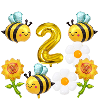 8 Ballons en Aluminium Abeille, Tournesol et Marguerite, 32 pouces, Chiffre 2, Gonflables à l'Hélium ou à l'Air, pour Décorations de Fête d'Anniversaire 2 Ans