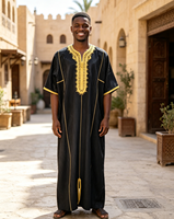 CCY 2026 Nigeria Jalabiya Homme Islamique Baifa Broderie Dorée Musulman Kaftan Boubou Pour Homme Robe Rayée Brillante Maroc Thobe