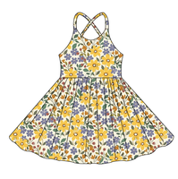 Robe décontractée à imprimé fleurs vintage pour petites filles, robe évasée à bretelles réglables croisées au dos, vêtements d'été élégants pour enfants